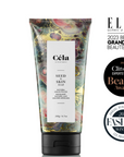 Céla skincare product with awards on a white background